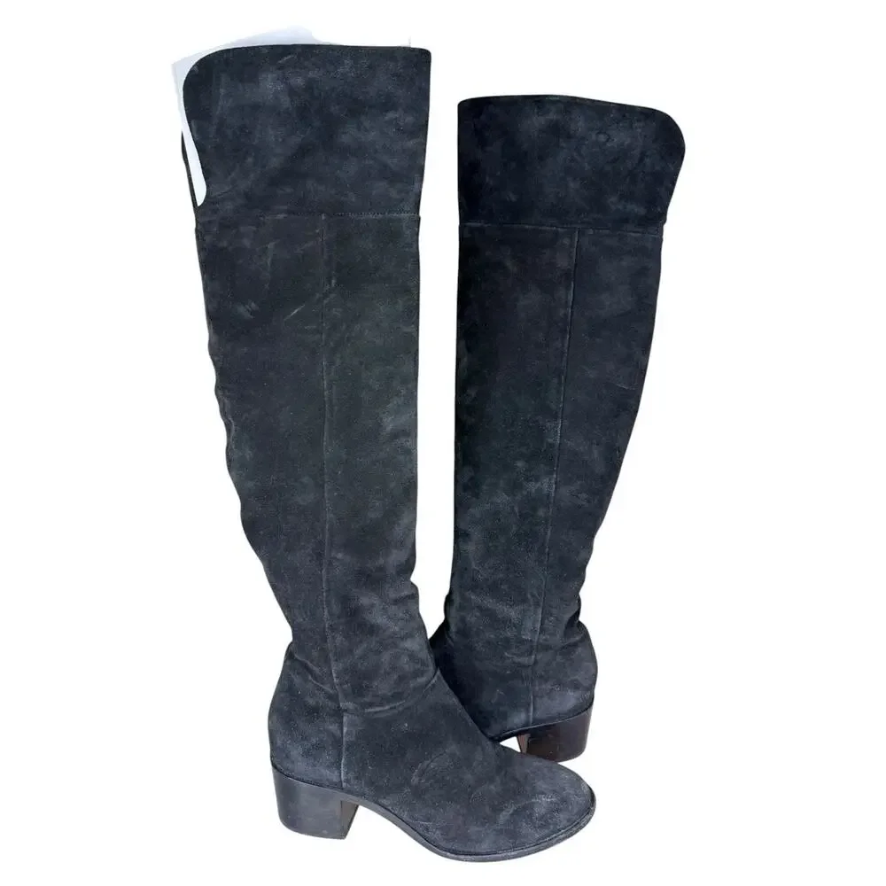 rag & bone Over The Knee Boots Black Suede Zip Block Heel IT 39.5 US 9.5